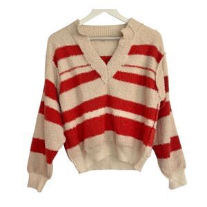 Baevely red striped collared fuzzy sweater small